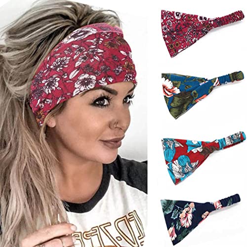 Simsly Boho Sport Headbands Wide Stretch Hair Bands Turban Head Wraps Yoga Headband for Women and Girls Pack of 4