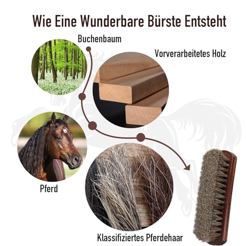 100% Pferdehaar Bürste Professionelle Premium Schuhbürste/Lederbürste mit gebogenem Holzgriff für optimalen Halt.Ideal für Lederschuhe,Stiefel,Mäntel,Schuhpflege.Weiches Pferdehaar für Lederpolitur