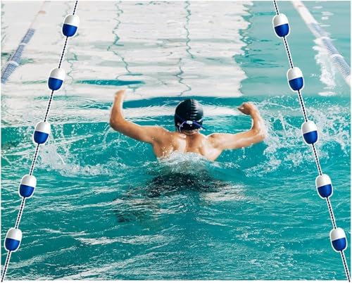 Swimming Pool Safety Rope, Blue and White Divider Rope Floating Cordon Line for Shallow Beaches, Easy-to-Assemble Safety Barrier, Portable Lane Line for Swimming s with Buoy Hook(21m/69ft L