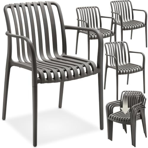 tectake® Gartenstühle stapelbar, Gartenmöbel Set, Balkon Möbel, Bistro Set, Sessel, Outdoor Möbel, Balkonmöbel, Terrassenmöbel - anthrazit, 4er Set