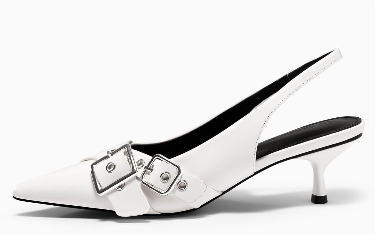 Coutgo Womens Slingback Kitten Heels Closed Pointed Toe Pumps Studded Buckle Strap Party Dress Shoes - Image 7