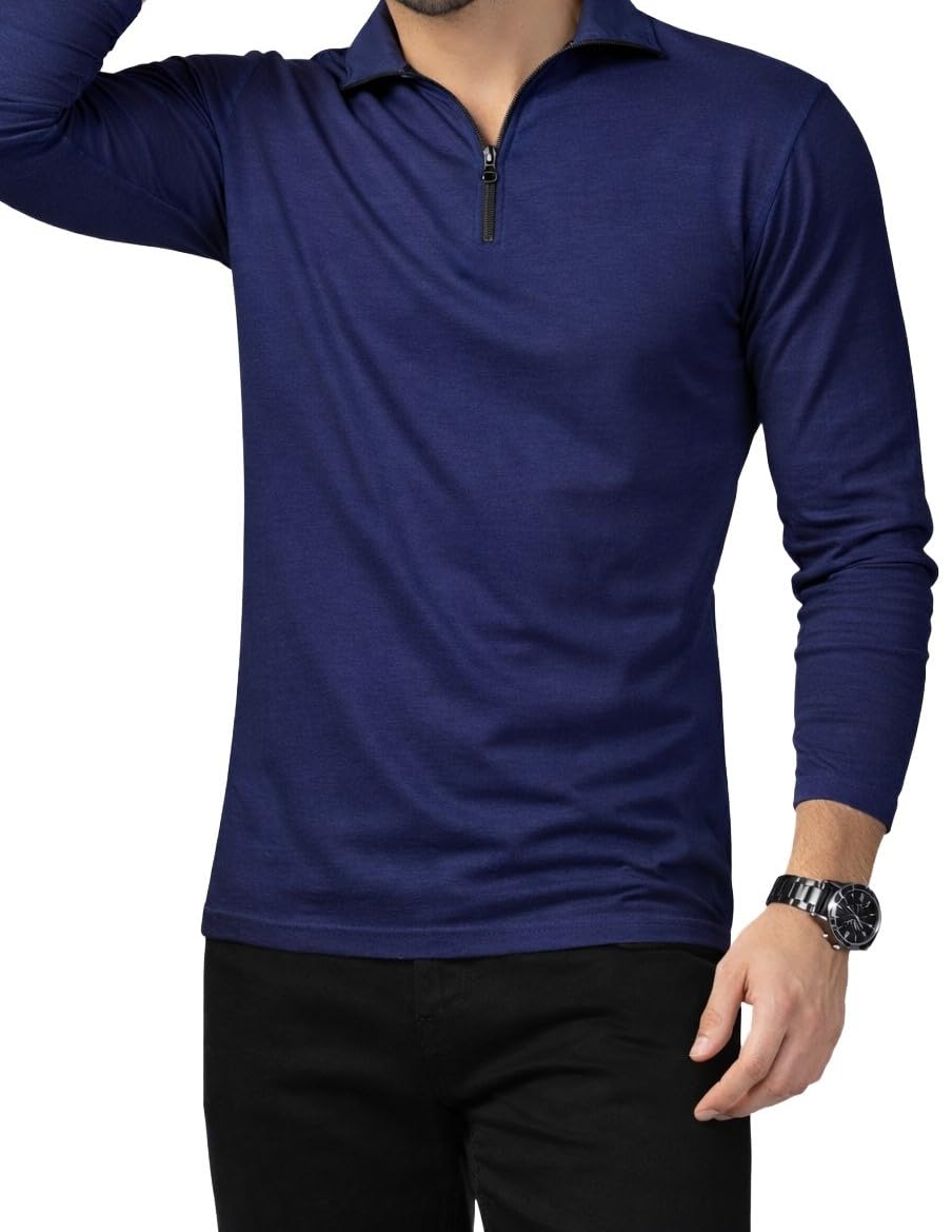 blisstone Men's Casual Fit Full Sleeve Polo Neck with Zip Neck Detailing T-Shirt-picture-49