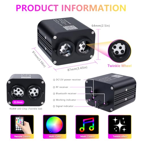Image of Starlight Headliner Kit,Twinkle + Music Sync Dual Color Fiber Optic Star Ceiling Lights with APP Remote Control, RGBW Star Lights for Car /Home Ceiling Decor, 1300pcs 9.8ft