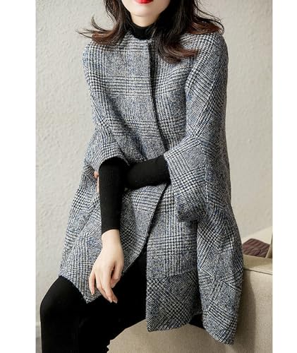 xxxiticat Women's Cape Coat 3/4 Quarter Sleeve Single Breasted Button Plaid Cloak Poncho Jacket Pea Coat Winter Outerwear3