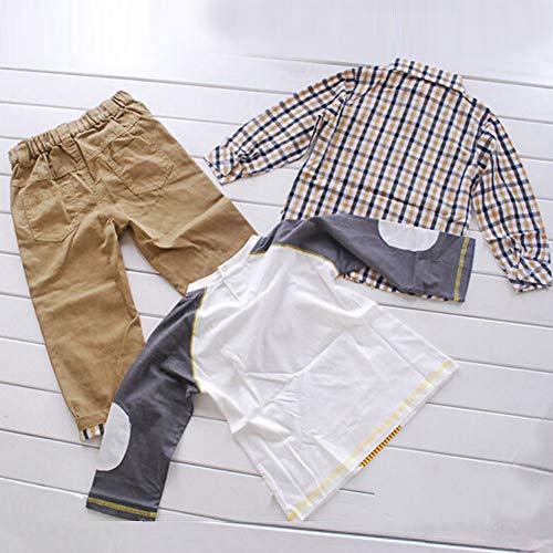 Image of Boy's Plaid Tops and Koala Printed T-Shirt and Pants 3 Pieces Clothing Sets (Khaki,3-4 Years)
