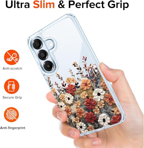 Image of Elzzi Compatible with Samsung Galaxy S26 Plus 5G Case, Clear Transparent Floral Back Cover, Shockproof PC+TPU Protective Case, Wireless Charging Support, Multi Color