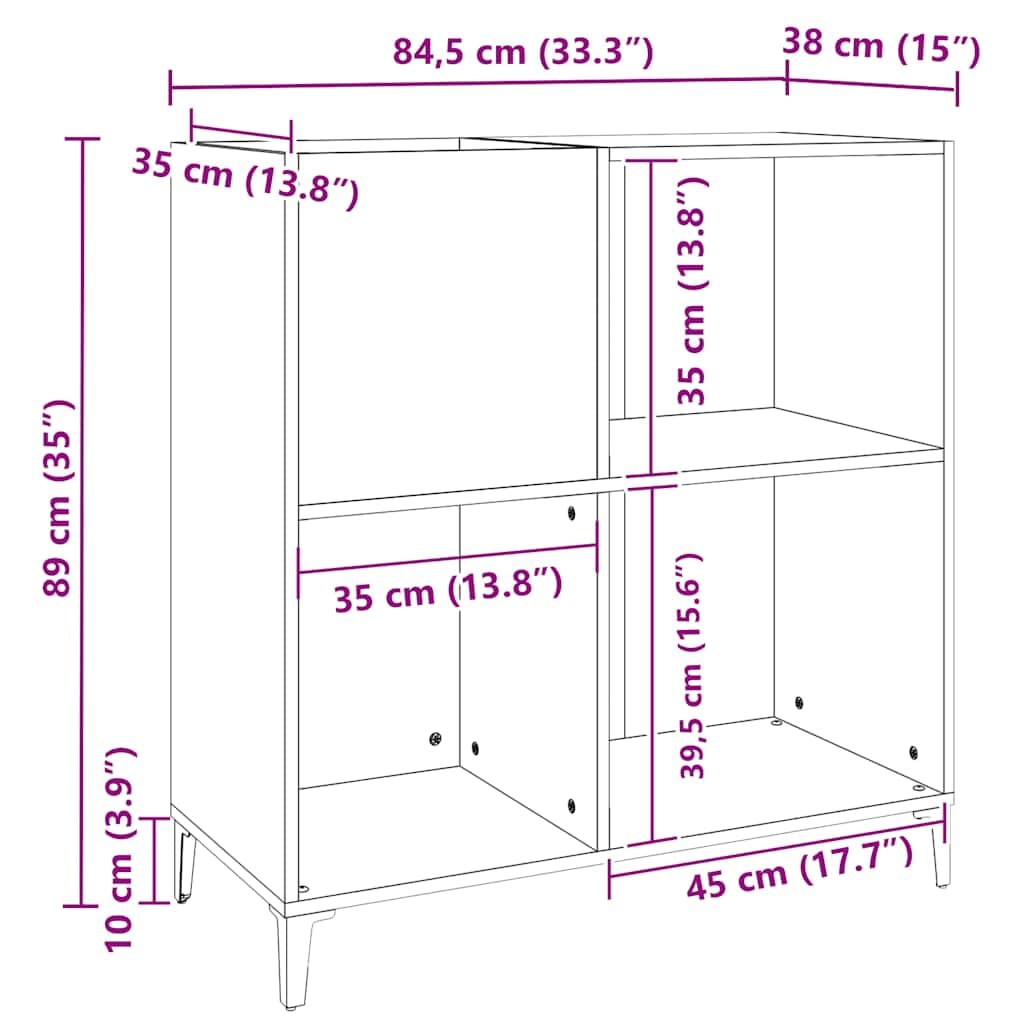 Armadio per dischi in vinile, 84,5 x 38 x 89 cm, colore: bianco | Armadietto versatile per soggiorno e ufficio con spazio per LP e robusto ripiano per giradischi.
