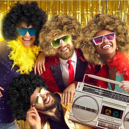 Aomig Funky Afro Wig, 3 Pcs Disco Hippie Costume, Hippie Costume Set, Novelty Men Short Curly Afro Wig, 60s 70s Hippy Fancy Dress Mens Accessories, Mens & Womens Pop Hippie 70s Disco Fever Hair Black Aomig Funky Afro Wig, 3 Pcs Disco Hippie Costume, Hippie Costume Set, Novelty Men Short Curly Afro Wig, 60s 70s Hippy Fancy Dress Mens Accessories, Mens & Womens Pop Hippie 70s Disco Fever Hair Black