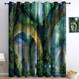 160 x 70 cm (H×B) Vorhänge 2 Paneele, Fantasie Magie Feen Wald Blickdichte Vorhänge für Teenager Erwachsene Jungen Mädchen Schlafzimmer Wohnzimmer Fenstervorhänge, Grün