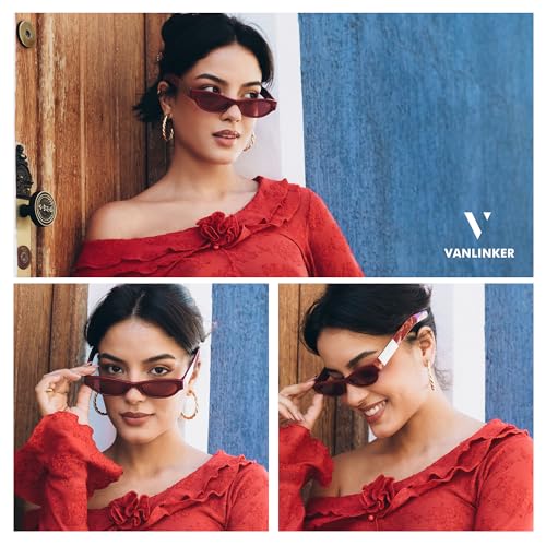 VANLINKER Retro Cat Eye Polarized Sunglasses for Women Men Small 90s Style Trendy Vintage Narrow Wing Frame VL97992