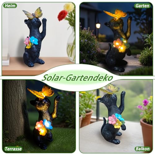 Gießkanne mit Lichterkette Katze Solar Garten Dekoration