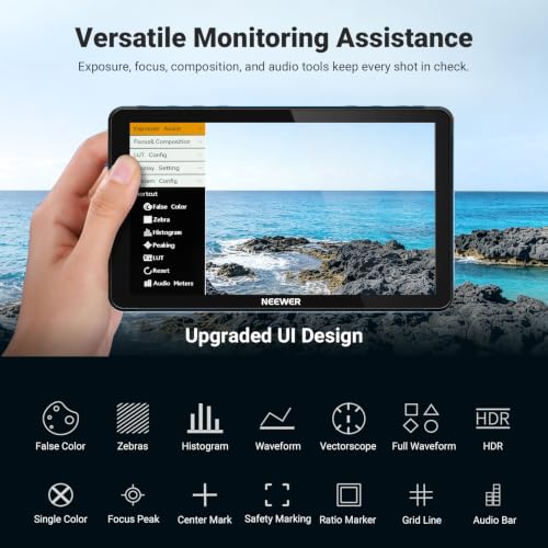 Image of NEEWER F700U 7 inch Camera Field Monitor, 1200nits 1920x1080 OLED Touchscreen | 4K HDMI, Loop in /Out with 3D LUT Peak Focus Video Assist HDR Waveform SDI, 2 4400mAh F750 Batteries for DSLR Photo Filmmaking