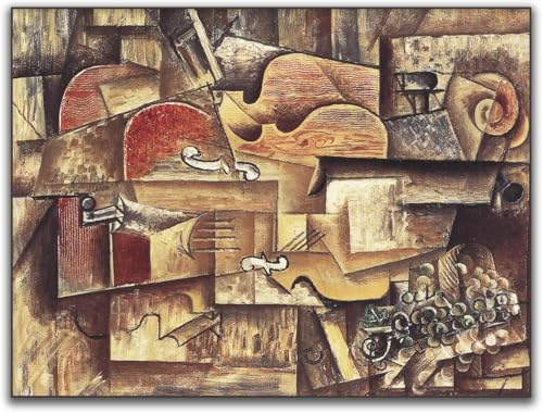 Gnvkd Ecbxz Póster de Pablo Picasso Pintura famosa Violín y lienzo de uvas Arte vintage en las paredes Grabados de Pablo Picasso para decoración del salón Imágenes 40x50cm Sin marco