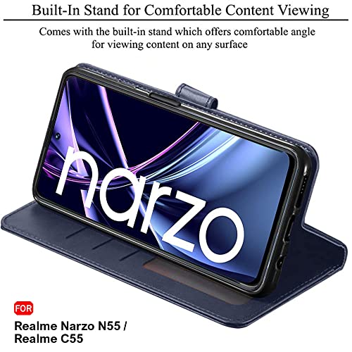 Image of TheGiftKart Flip Back Cover Case for Realme Narzo N55 / Realme C55 | Dual-Color Leather Finish | Inbuilt Stand & Pockets | Wallet Style Flip Case for Realme Narzo N55 / Realme C55 (Blue & Brown)