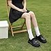 Women's Leather Slip On Platform Oxford Shoes Fashion Comfortable Round Closed Toe Heightening Lace-Up Wedge Heel Loafers for Ladies Work Office Dress Shoes (Black,8)