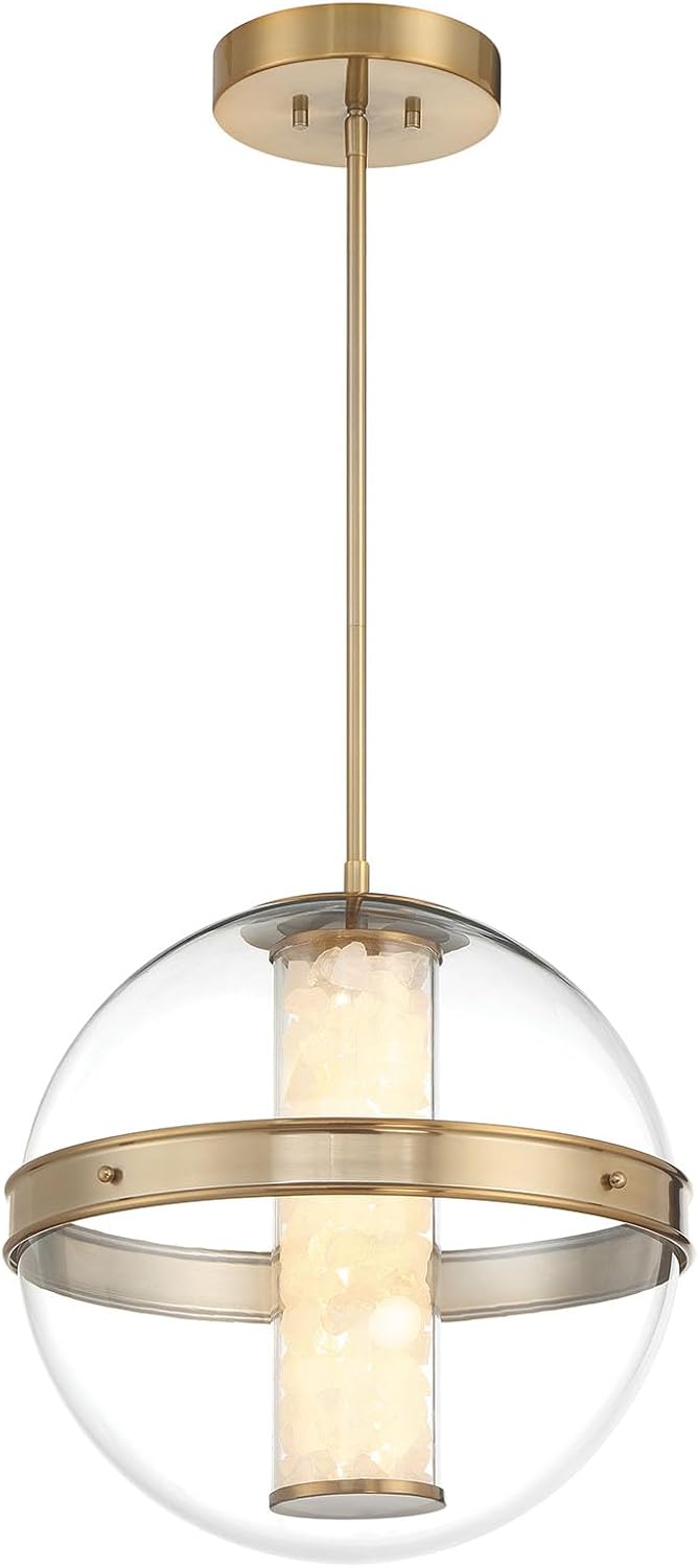 Minka Lavery 3885-776-L Divinely Clear Glass Acrylic/Quartz Crystalline LED Orb Pendant Ceiling Light, 1-Light 33 Watt, 19" H x 17" W, Celeste Brass