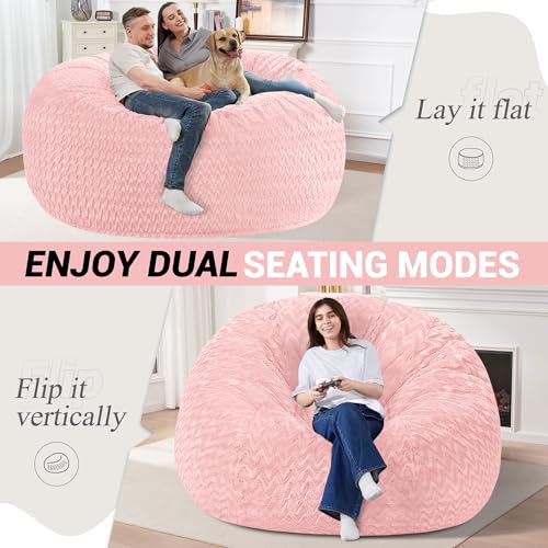 Image of 6FT Bean Bag Chair,Giant Bean Bag Chairs for Adults,Big Bean Bags with Memory Foam Filled, Large Beanbag Chairs with Chevron Plush Cover-Soft Pink