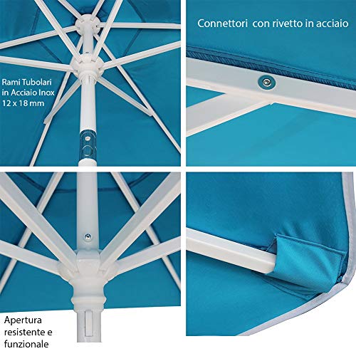 LIFE IS Ombrellone Da Spiaggia 180 Cm - Palo 25 Mm, Nylon Con Rivestimento Anti UV Argentato E Camino Antivento, Verde, Con Sacca