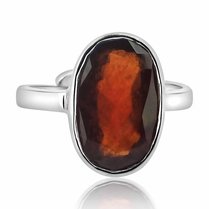 Adjustable Hessonite Garnet (Gomed) Sterling Silver (925 Silver) Ring |Astrological Gemstone | Positive Effects for Men & Women (4.25 to 12.25 Ratti)-image-48