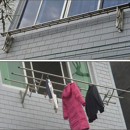 Image of Wall Mounted Clothes Drying Rack - Foldable Stainless Steel Clotheshorse with Extendable Rods for Indoor & Outdoor Laundry, Towels & Garments