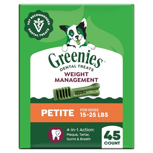 Greenies Veterinarian-Recommended Adult Natural Dental Dog Treats Petite Size Weight Management Dog Dental Chews 27 oz. Pack 45 Count