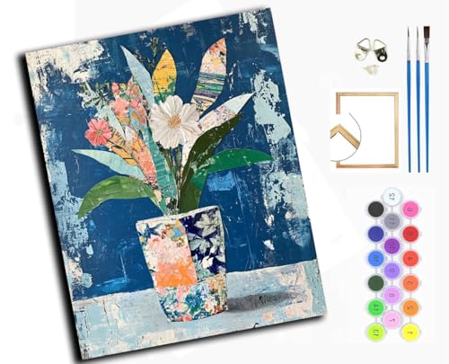 WANGXIAO Paint by Numbers,DIY Oil Painting Kit for Adults Beginner,with Paint Brushes and Acrylic Pigment，16 x 20 inch，Gladiolus in Flower Pot,with Frame