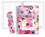 HARDCOVER 7 Period DATED Teacher Lesson Plan; Days Horizontally Across the Top Dated for 2018-2019 Academic Year (D101) (+) Bonus Clip-in Bookmark (Spring Floral)