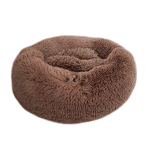 JIEHED Deluxe Pet Bed, Pet Dog Cat Calming Bed Round Nest Warm Soft Plush Comfortable Donut Cuddler Cats Bed Warm Plush Dog Matte Pet Bed for Sleeping Invierno, marrón, 80 cm