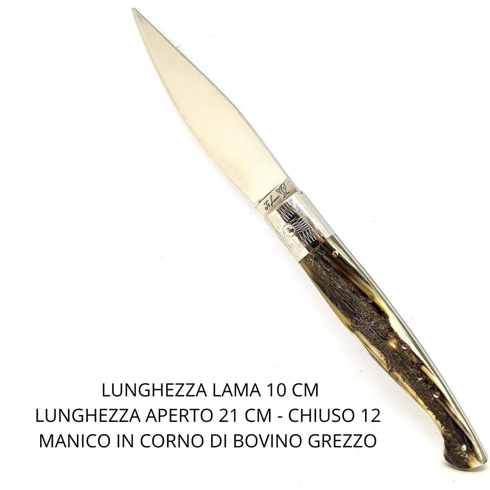 Coltello Da caccia Sardo PATTADA Artigianale TASCABILE MANICO IN CORNO SARDEGNA da COLLEZIONE Coltelli sardi artigianali coltellino fatto a mano LUNGHEZZA LAMA 10 CM APERTO 21 CM CHIUSO 12