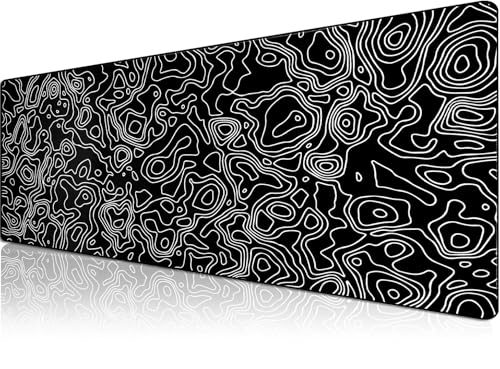 Klasse Pro - 4 Farklı Model Dikişli Kenar 100x50 cm Oyuncu Gaming Mouse Pad (Black Map Lines)