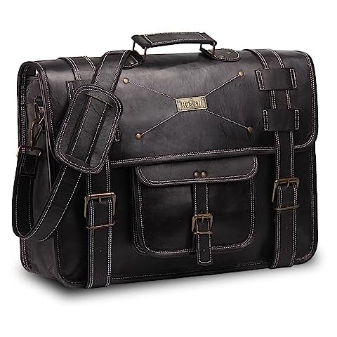 HULSH Spacious Leather laptop bag for men briefcase bag Everyday bag Handmade leather messenger bag for men 17 inch laptop (Black) Cover