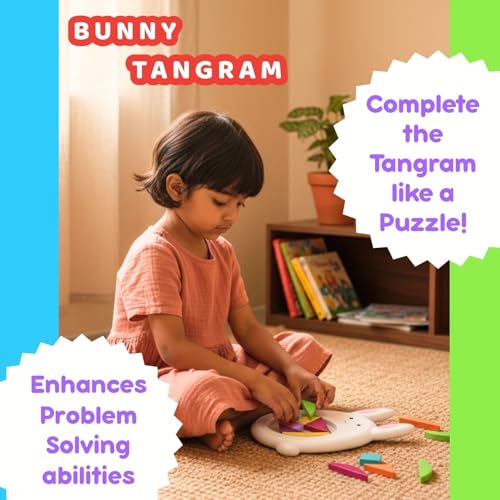 Image of 11 Piece Tangram Puzzle for Kids Aged 3-10 Years - Educational STEM & Brain Teaser Toy | Montessori Shape Puzzle with 7 Classic + 4 Curved Pieces | Build 50+ Animals & Objects