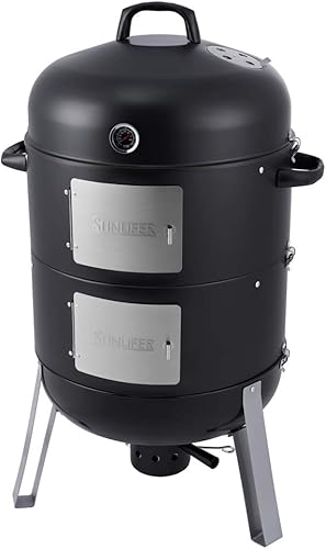 SUNLIFER Combo de ahumador y parrilla de carbón vertical de 20.5 pulgadas, ahumadores de barbacoa resistentes para cocinar al aire libre, camping