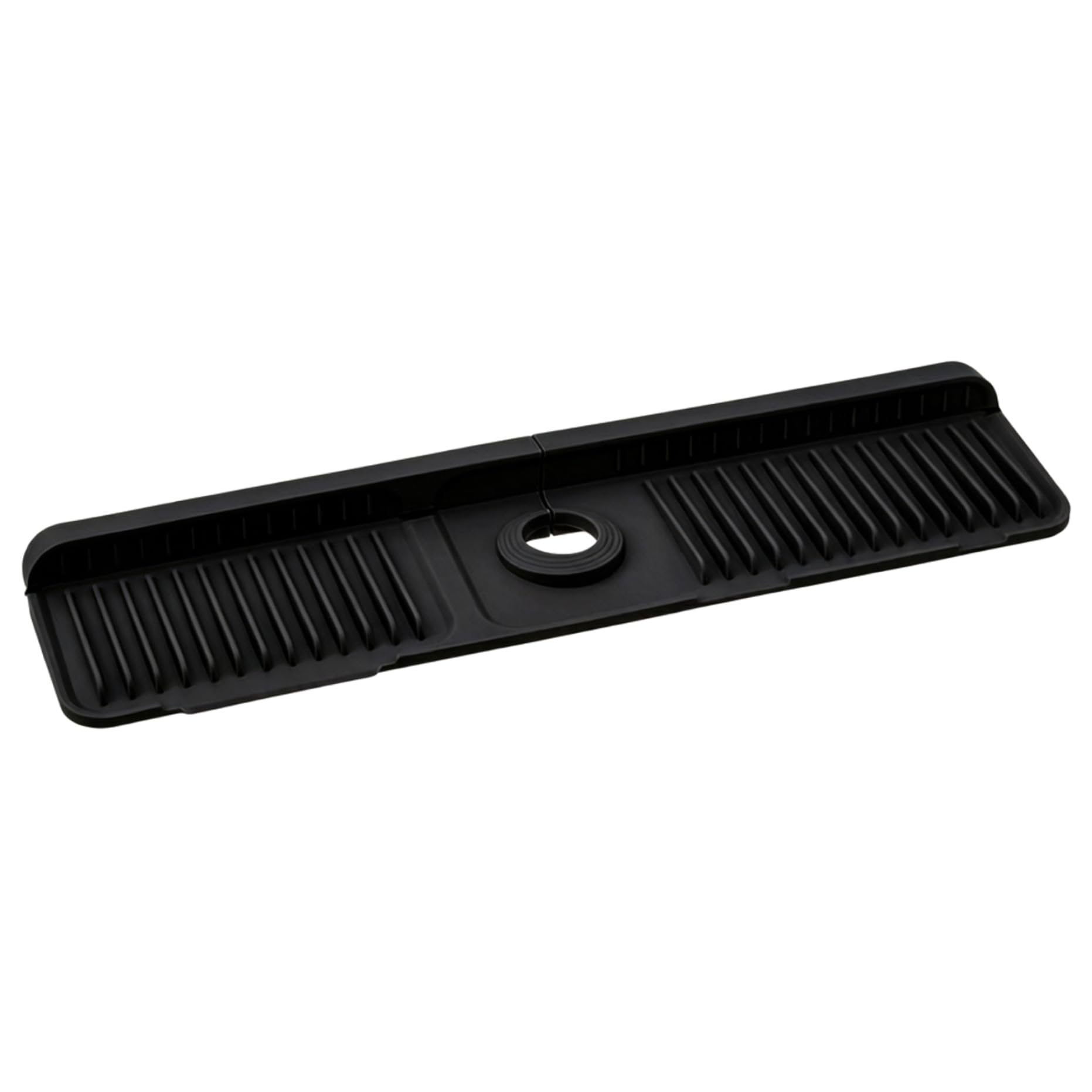 Tsawntd Sink Water Splash Guard, 24 Inch Silicone Faucet Mat with Drain Slope, Kitchen Sink Water Protector for Countertops (Black)