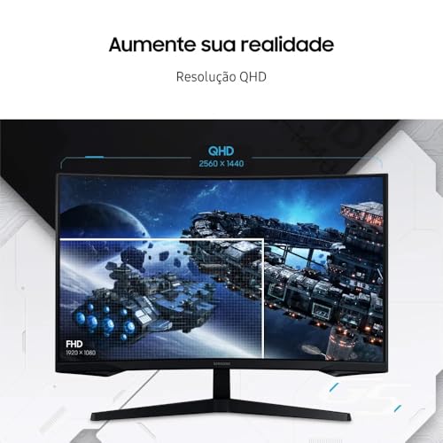 Monitor Gamer Samsung Odyssey G5 32, Resolução QHD, Taxa de atualização de 165Hz & 1ms de tempo de resposta (MPRT), Curvatura