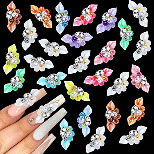 Juome Nail Charms, 27Pcs Flower Nail Charms For Acrylic Nails, 3D Nail Charms With Flowers Pearls Shape, Nail Art Decorations Supplies Accessories (10 Colors) #TOP8