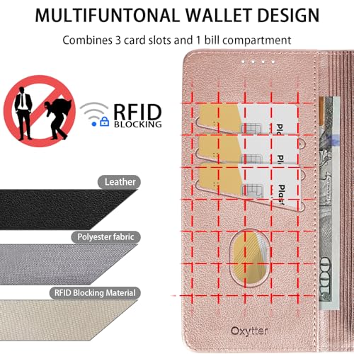 Oxytter Magnetic Flip Wallet Leather Case for Samsung Galaxy S25 Ultra with Card Holder Slots and Kickstand RFID Blocking Shockproof PU Leather Case Cover for Men Women Girls - Rose Gold by Oxytter - Used condition - Image 3