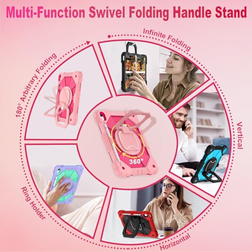 Image of WESOROL Case for iPad (A16) 11th Generation 11 Inch (2025) iPad 10th Generation 10.9 Inch (2022),Full-Body Drop Protection i Pad Case 10th Gen with Rotating Stand Screen Protector Pencil Holder,Rose