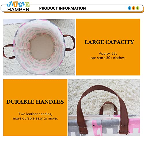 Ntaohamper Baby Girl Laundry Basket,Waterproof Kids Hamper For Toys,Clothes Hampers For Nursery,Gift Basket,Room Decor,Collapsible Storage Basket (Pink Elephant) #TOP4
