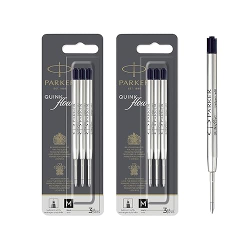 Parker Ricariche Per Penna A Sfera, Punta Media, Inchiostro Nero Quinkflow, 3 Pezzi, Set Da 2