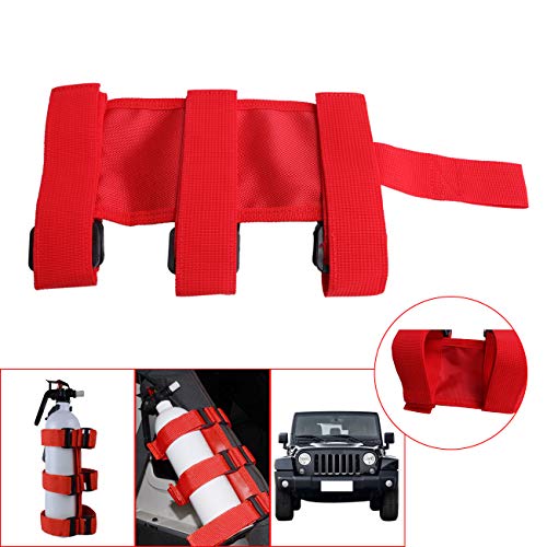 Jade Onlines for Jeep Adjustable Roll Bar Fire Extinguisher Mount Holder for Wrangler Wrangler JK TJ CJ Rubicon JL ATV UTV Polaris RZR (Red,1 Piece)