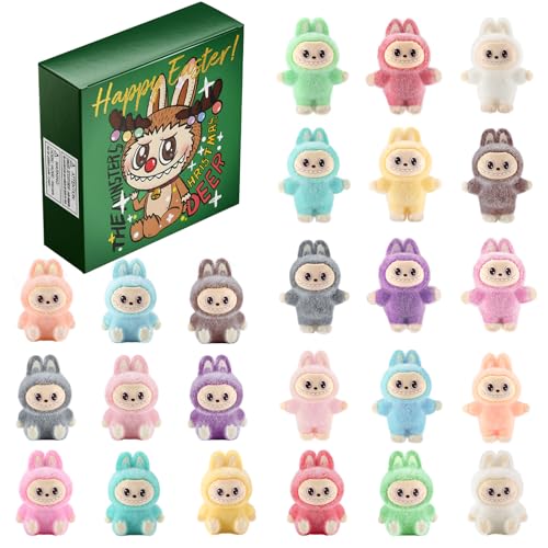 EAZZ 24PCS Flocked Mini Action Figures Set Cute Figurines Bulk Small Collectible Toys for Room Decor Classroom Rewards Party Favors Birthday Gifts
