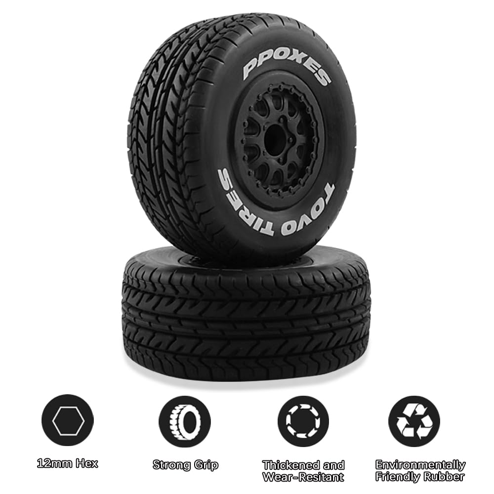 12mm Hex RC Wheels & Tires - 4.25" OD Pre-glued For Traxxas Slash, Arrma Senton Trucks (4 Pack)