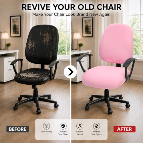 Image of Super Stretchable Desk Office Chair Seat Covers - Universal Spandex Computer Chair Slipcover - 180GSM Washable Rotating Backrest Coverings & Cushion Protectors for Dogs, Cats, Pets
