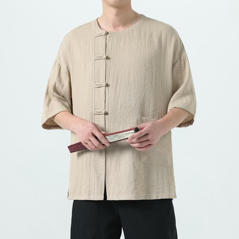 Chemise été coton lin style rétro chinois pour terrasses - 5