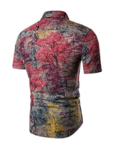 Tebreux Men's Floral Outfits 2 Piece Shirts And Shorts Suit Button Down Hawaiian Tracksuit Red M #TOP1