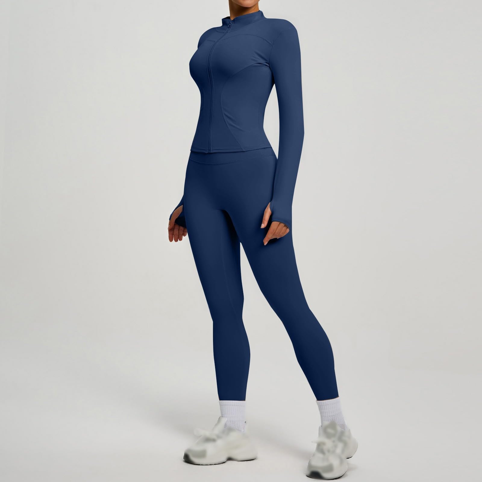 Sport Set Damen Yoga Pilates Outfit Sets Zweiteiler Bequem Elegant Reißverschluss Langarm Oberteile Mit Leggings Zweiteiliges Damen Trainingsanzug Set Sportset
