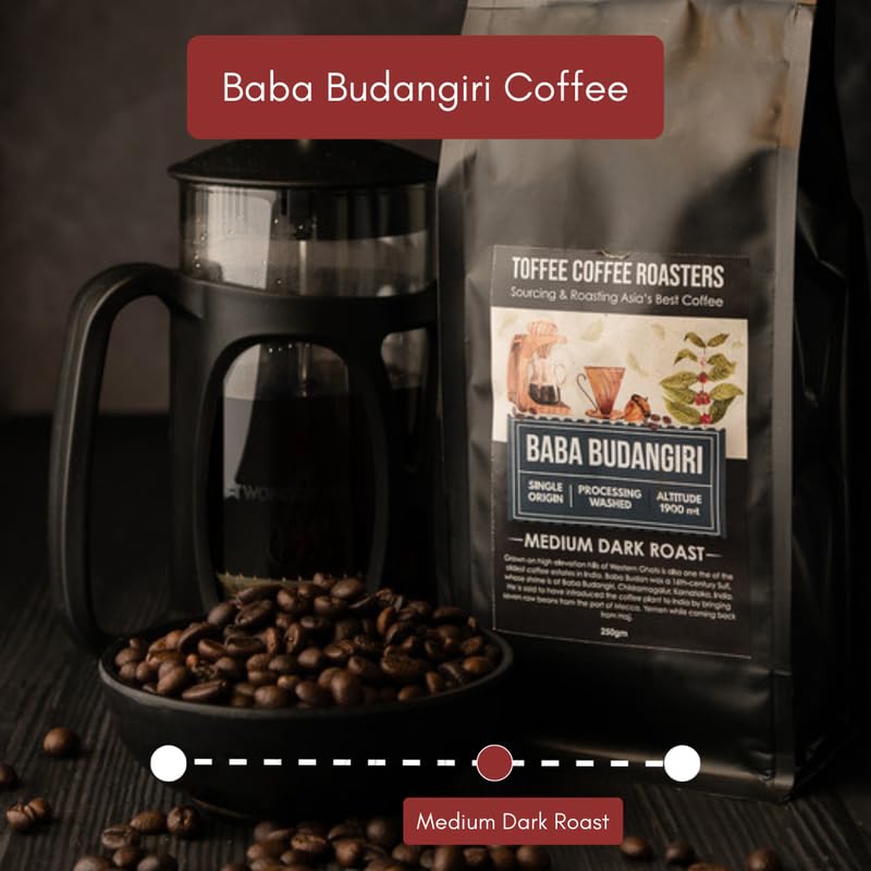 Image of Toffee Coffee Roasters Baba Budangiri Coffee 100 Gram | As Seen On Shark Tank | Arabica Freshly Medium Dark Roast Grounded Coffe Grind: Whole Beans | Notes: Toasted Nuts, Earthy and Dark Chocolate