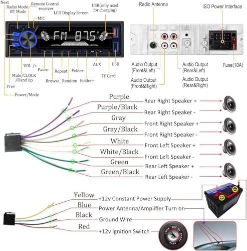 Image of Audio Wheels Car Radio Bluetooth Single DIN Car Stereo Audio, Car Audio with Handsfree and Remote Control,Supports FM / MP3 /SD /AUX /Dua USB /EQ /Quick Charge | Not a CD Player