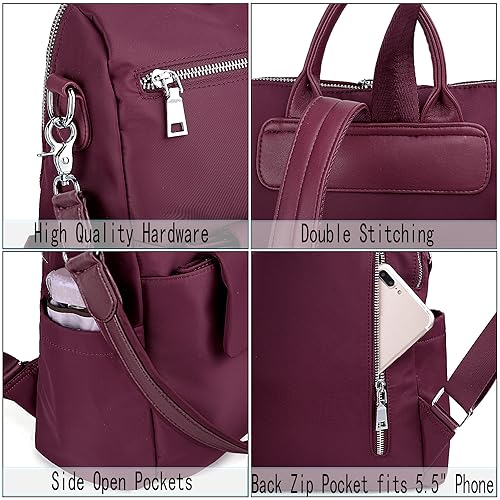 UTO Women Backpack Purse 3 ways Oxford Waterproof Cloth Nylon Ladies Rucksack Shoulder Bag Red - Thumbnail 4